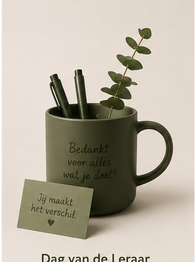 Mok met bedankkaartje voor de leraar